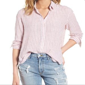 Rails Sydney Stripe Linen Shirt Rouge Rose Lurex M
